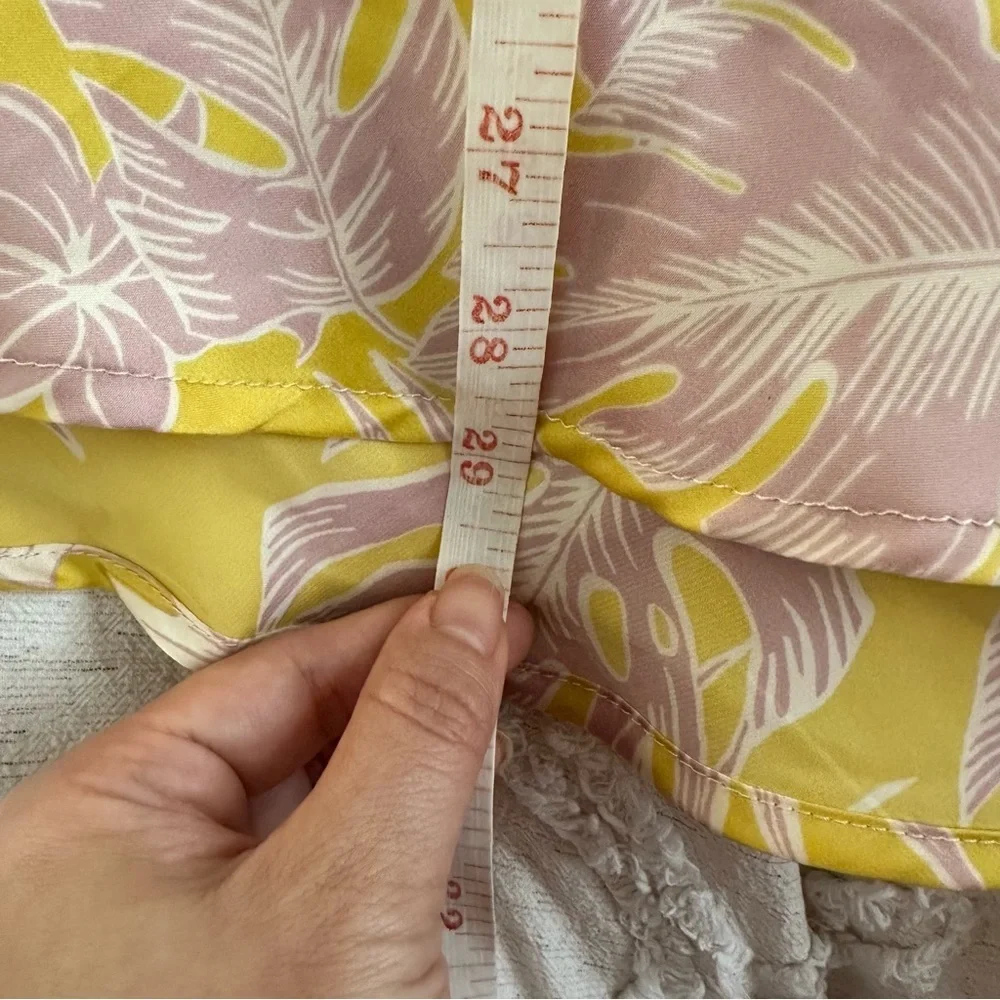 Audrey‎ 3+1 Silky Satin Tropical Yellow Midi skirt Beach Resortwear Bias cut L